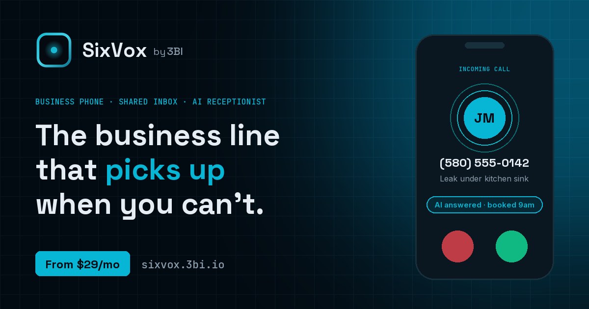 SixVox phone screen showing a call answered by AI and booked for 9am